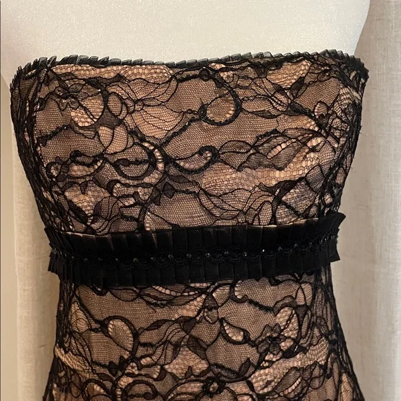 Vintage Badgley Mischka Black Lace Strapless Gown - Picture 2 of 16